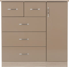 Nevada 5 Drawer Low Wardrobe (Oyster Gloss/Light Oak Effect Veneer) WH