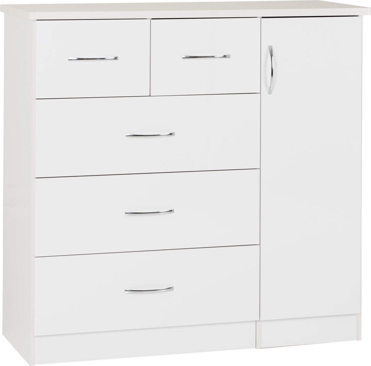 Nevada 5 Drawer Low Wardrobe (White Gloss) WH