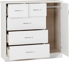 Nevada 5 Drawer Low Wardrobe (White Gloss) WH