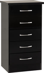 Nevada 5 Drawer Narrow Chest (Black Gloss) WH