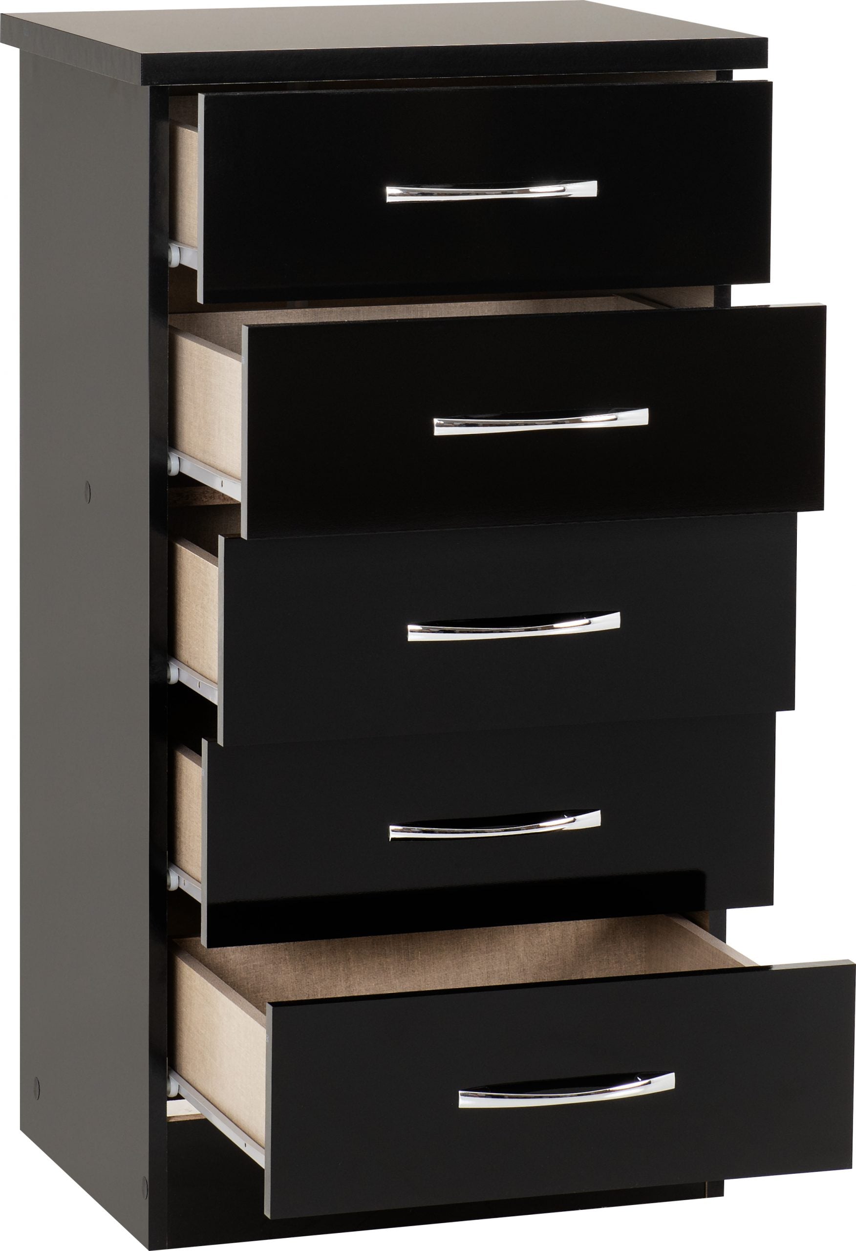 Nevada 5 Drawer Narrow Chest (Black Gloss) WH