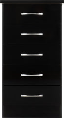 Nevada 5 Drawer Narrow Chest (Black Gloss) WH