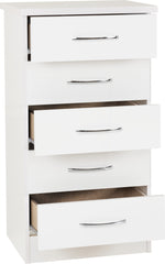 Nevada 5 Drawer Narrow Chest (White Gloss) WH