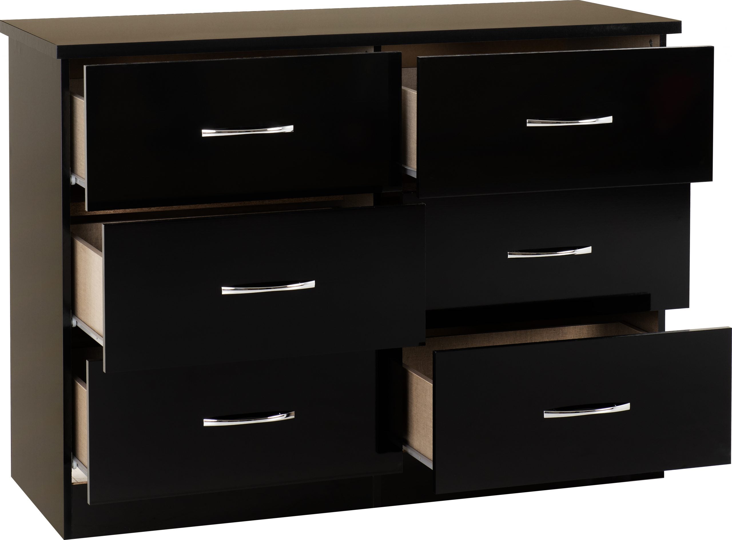 Nevada 6 Drawer Chest (Black Gloss) WH