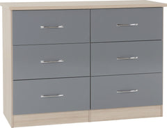 Nevada 6 Drawer Chest (Grey Gloss/Light Oak Effect Veneer) WH