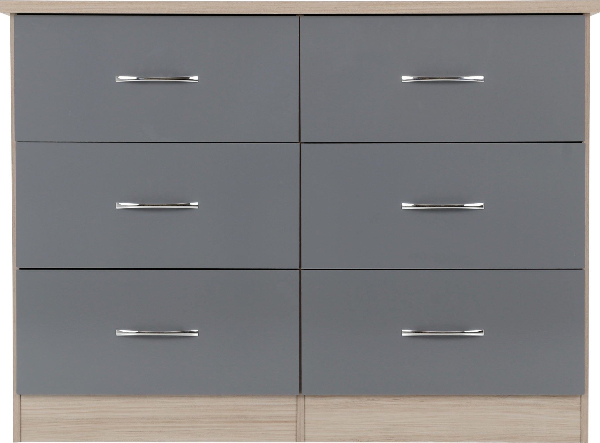 Nevada 6 Drawer Chest (Grey Gloss/Light Oak Effect Veneer) WH