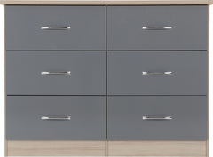 Nevada 6 Drawer Chest (Grey Gloss/Light Oak Effect Veneer) WH