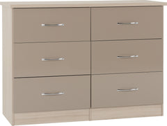 Nevada 6 Drawer Chest (Oyster Gloss/Light Oak Effect Veneer) WH