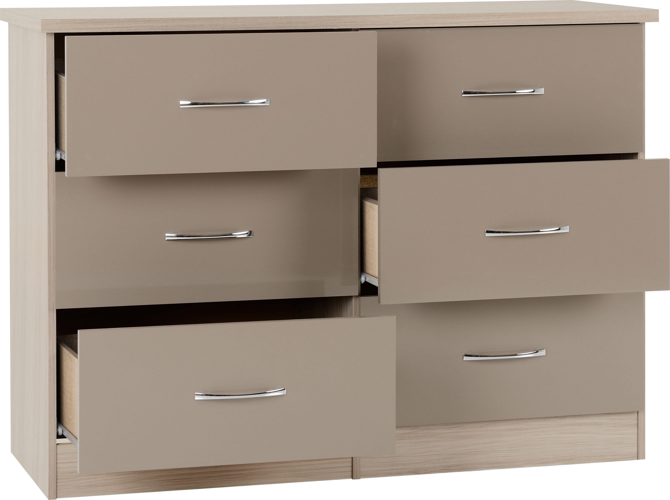 Nevada 6 Drawer Chest (Oyster Gloss/Light Oak Effect Veneer) WH