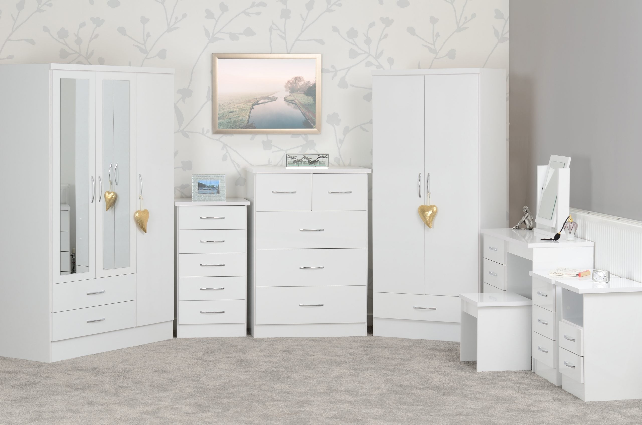 Nevada 4 Drawer Dressing Table Set (White Gloss) WH