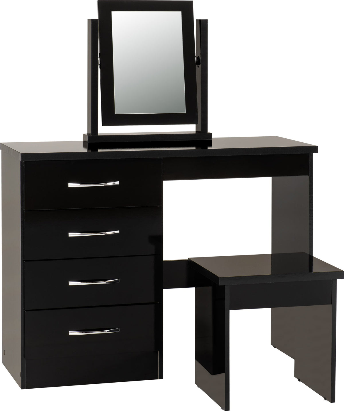 Nevada 4 Drawer Dressing Table Set (Black Gloss) WH