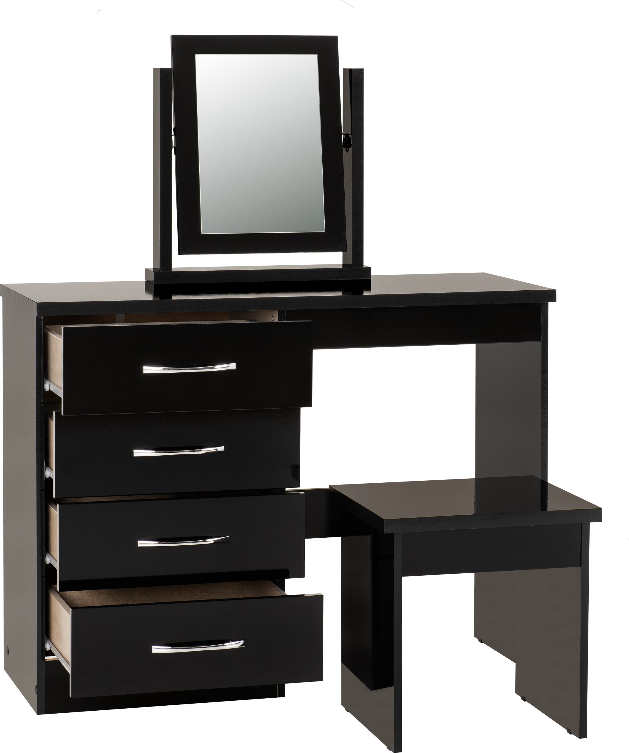 Nevada 4 Drawer Dressing Table Set (Black Gloss) WH