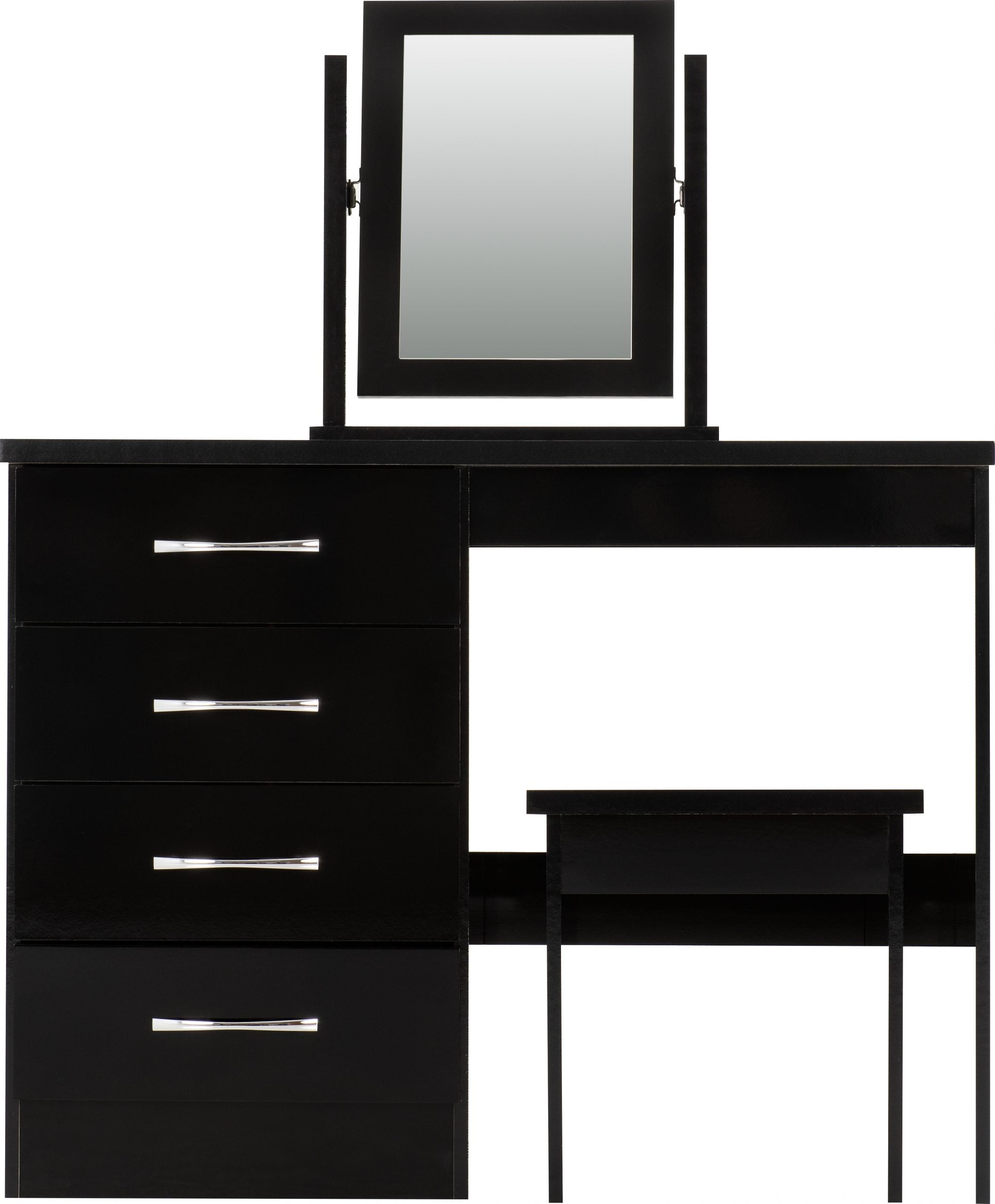 Nevada 4 Drawer Dressing Table Set (Black Gloss) WH