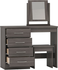 Nevada 4 Drawer Dressing Table Set (Black Wood Grain) WH