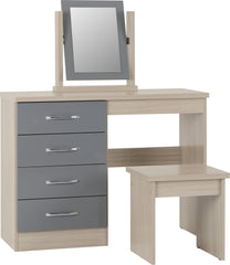 Nevada 4 Drawer Dressing Table Set (Grey Gloss/Light Oak Effect Veneer) WH