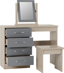 Nevada 4 Drawer Dressing Table Set (Grey Gloss/Light Oak Effect Veneer) WH