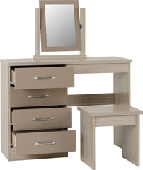 Nevada 4 Drawer Dressing Table Set (Oyster Gloss/Light Oak Effect Veneer) WH