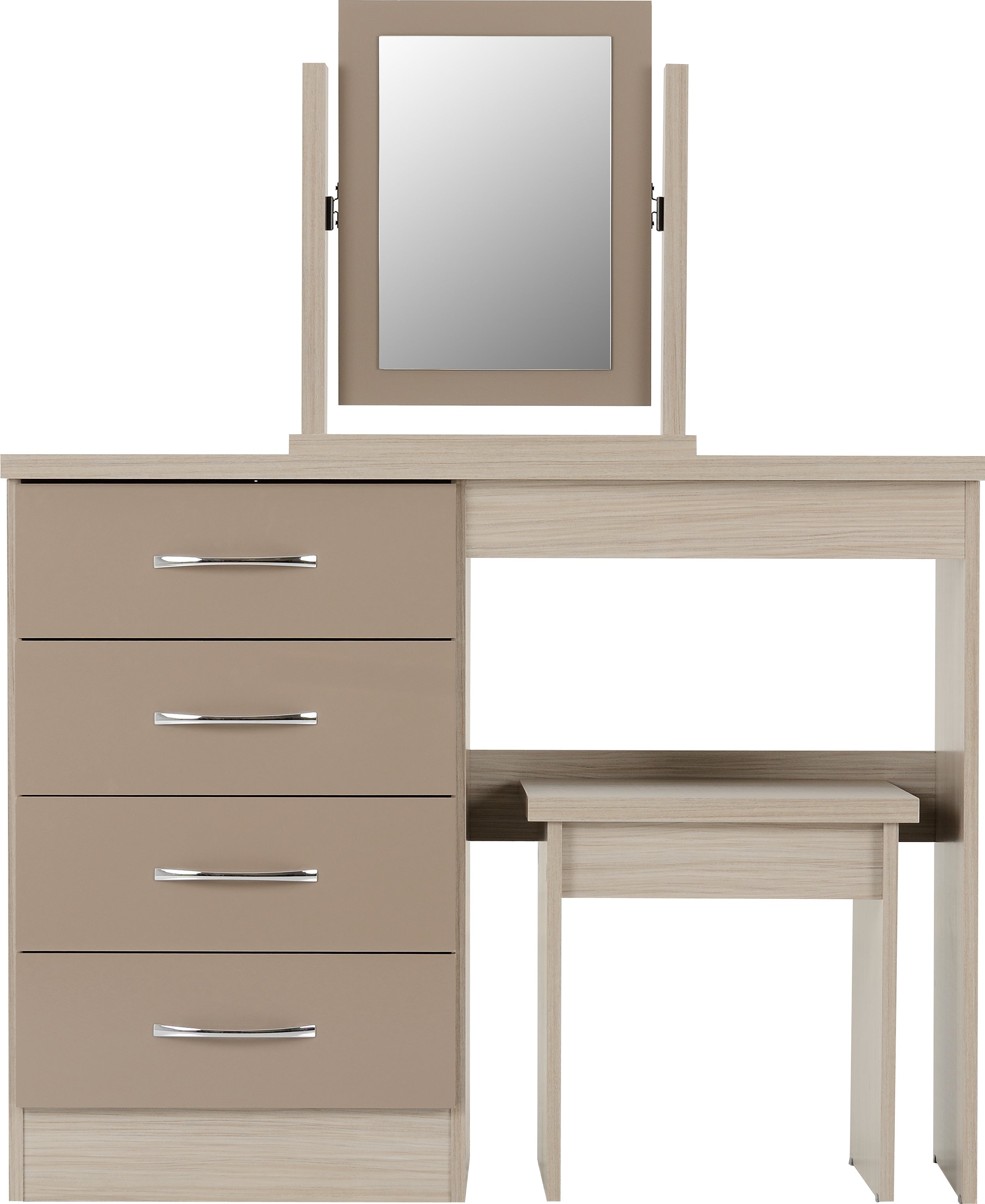 Nevada 4 Drawer Dressing Table Set (Oyster Gloss/Light Oak Effect Veneer) WH