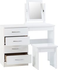 Nevada 4 Drawer Dressing Table Set (White Gloss) WH