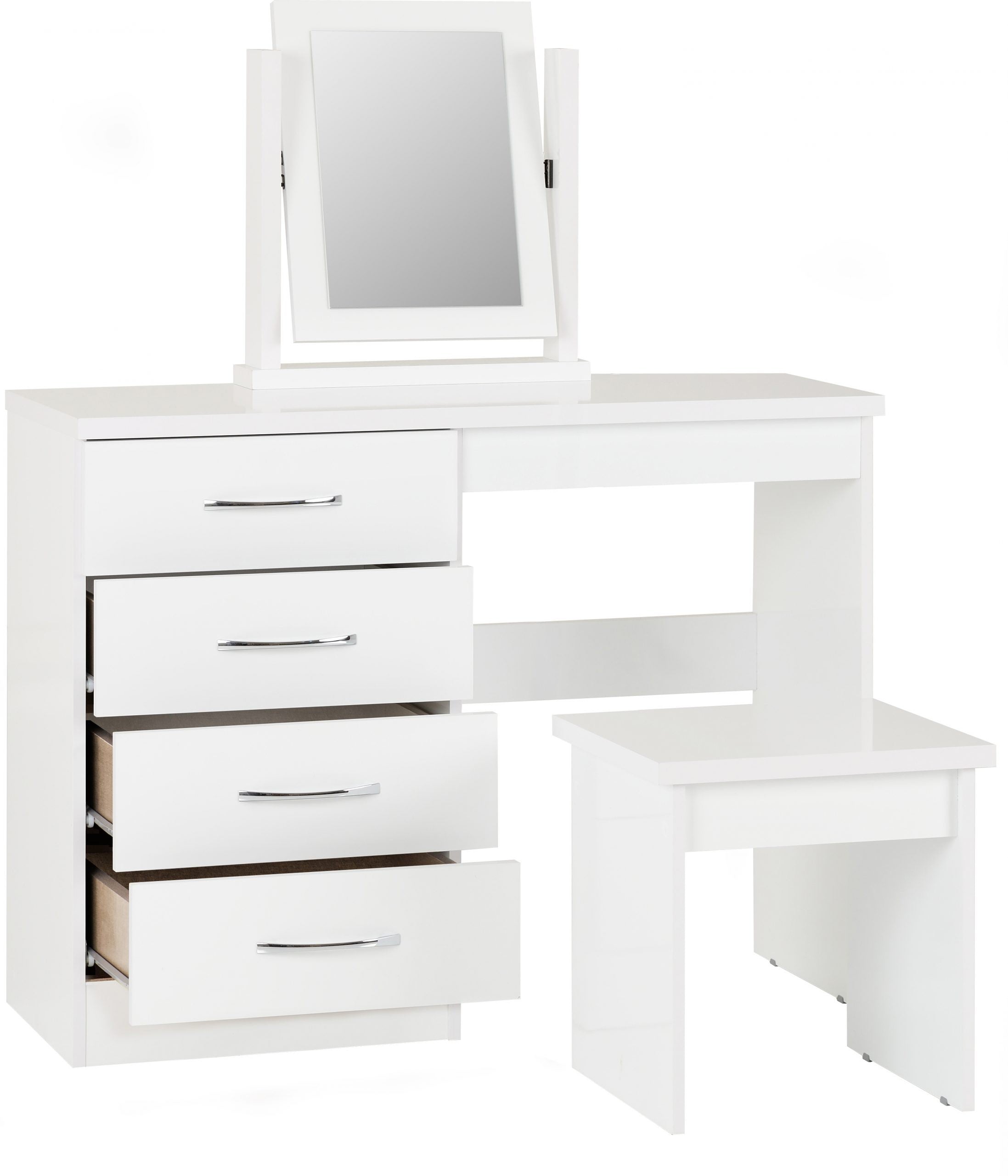 Nevada 4 Drawer Dressing Table Set (White Gloss) WH