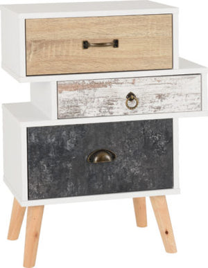 Nordic 3 Drawer Bedside Chest White/Distressed Effect