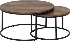 Quebec Round Coffee Table Set Medium Oak Effect/Black