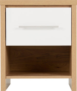 Seville 1 Drawer Bedside Cabinet White High Gloss/Light Oak Effect Veneer