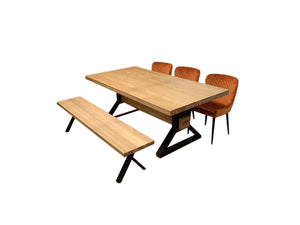 Henry Grey Oak Table with Wooden Cross Rail