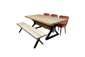 Henry Grey Oak Table with Wooden Cross Rail